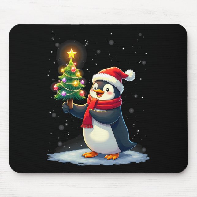 Mousepad Bonita Pinguim Árvore de Natal Pajama Meninas Funn (Frente)