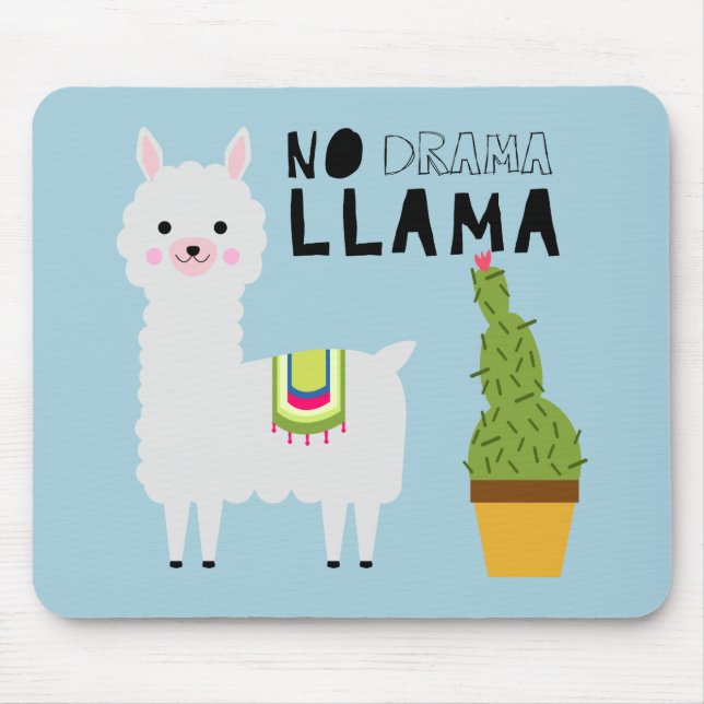 Mousepad Bonita Sem Drama Llama Cactus Sucultiva Azul Kawai (Frente)