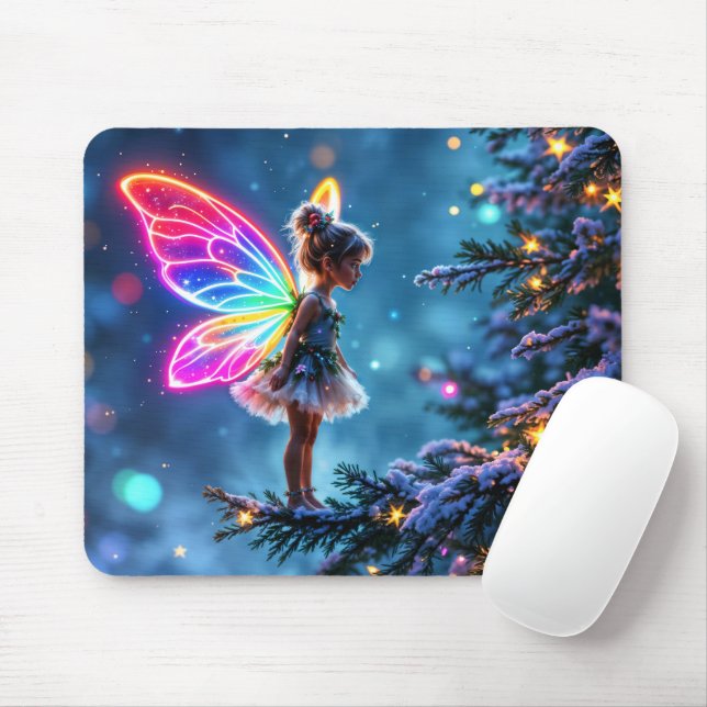 Mousepad Bonitas asas de neon de gradião de fada de Natal (Com mouse)