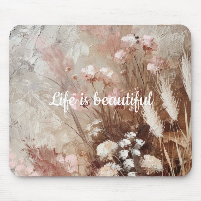 Mousepad Bonito Beige Blush Pink Boho Floral (Frente)