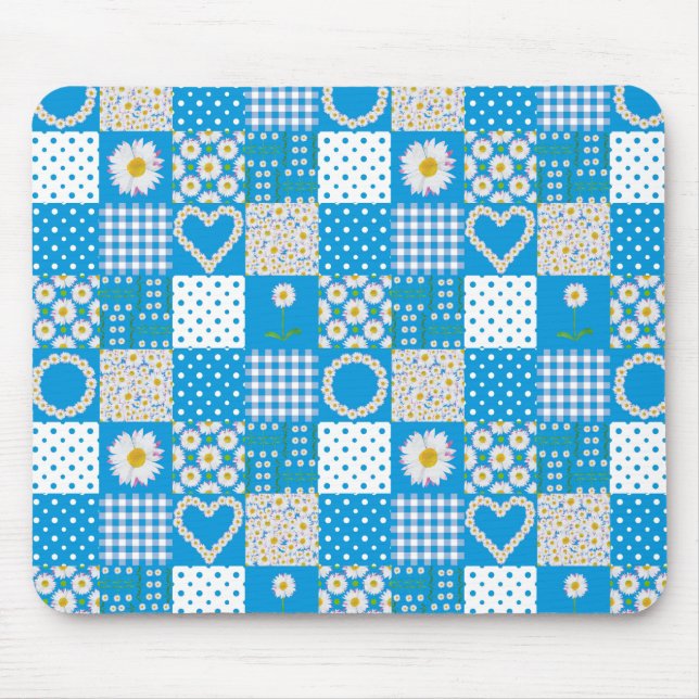 Mousepad Bonito Blue Mousepad: Daisychains, Faux Patchwork (Frente)