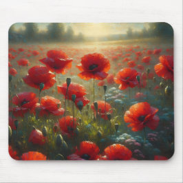 Mousepad Bonito Campo Vermelho Poppy no Dia de Verão