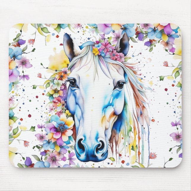 Mousepad Bonito Cavalo Branco, Puro e Rosa (Frente)