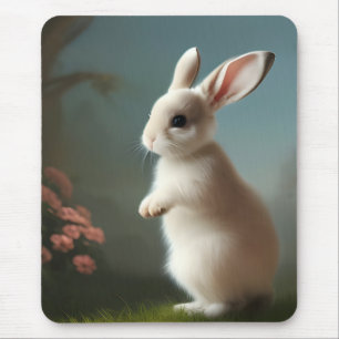 Mousepad Bonito coelho branco e Rosas
