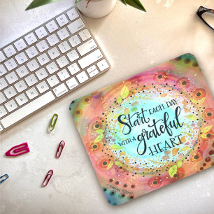Mousepad Bonito Coração Grateful Floral Pastel Moderno