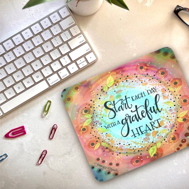 Mousepad Bonito Coração Grateful Floral Pastel Moderno (Criador carregado)