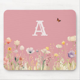 Mousepad Bonito Cores Aquarelas Flores e Monograma