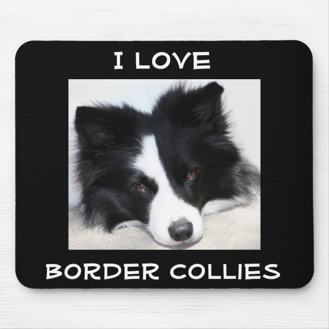 Mousepad Bonito Eu Adoro Borda Collies Cachorros Cachorros (Frente)