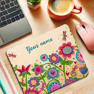 Mousepad Bonito Floral Cheio Seu Nome Personalizado