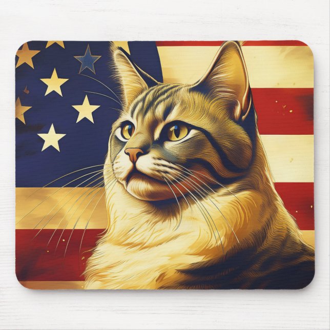 Mousepad Bonito Gato Com Pavilhão Americano (Frente)