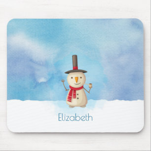 Mousepad Bonito Homem De Neve De Natal Acenando E Sorrindo