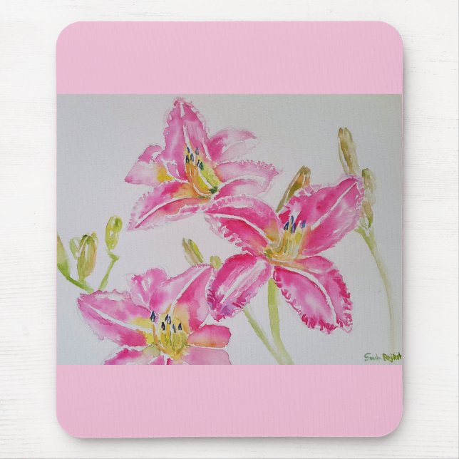 Mousepad Bonito Lily Na Lilium De Pintura Por Aquarela Rosa (Frente)