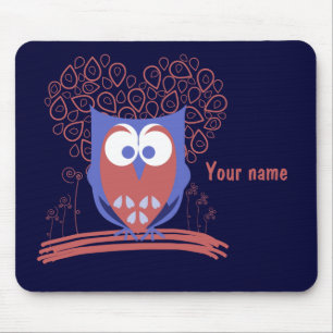 Mousepad bonito lunático vermelho e azul da coruj