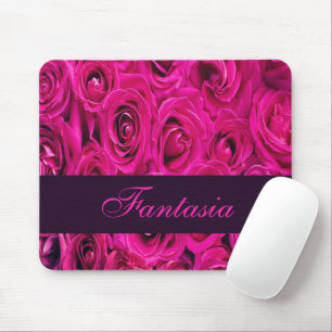 Mousepad Bonito monograma de rosas rosa
