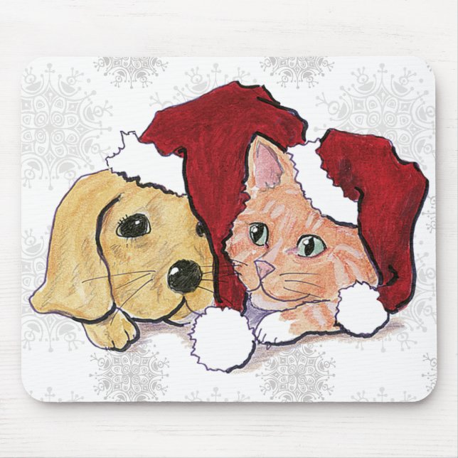 Mousepad Bonito Natal Labrador Puppy e Orange Tabby (Frente)