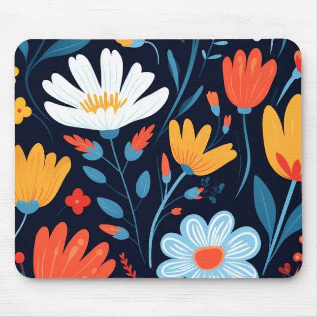Mousepad Bonito Padrão Floral Preto Feminino (Frente)