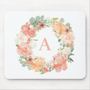 Mousepad Bonito Pêonias Eucalyptus Wreath Monograma