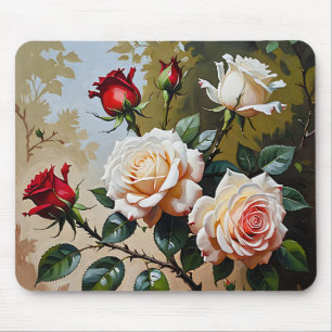 Mousepad Bonito pintura de branco rosa e rosa vermelha