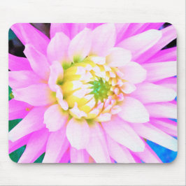 Mousepad Bonito rosa, branco e amarelo Cactus Dahlia Macro