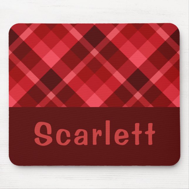 Mousepad bonito Ruby Red Xadrez Monograma (Frente)