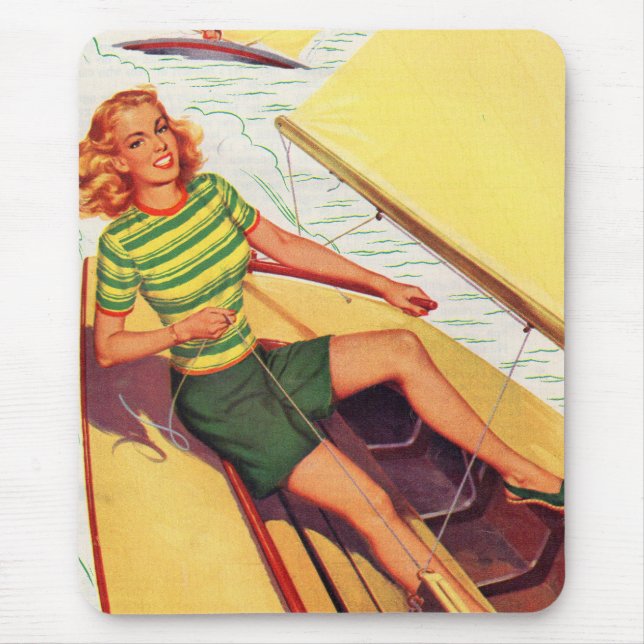 Mousepad bonito senhora dos anos 40 num barco (Frente)