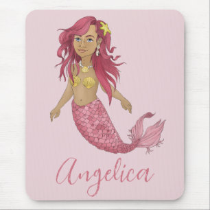 Mousepad Bonito Sereia Rosa Feliz Aniversário Nome Personal