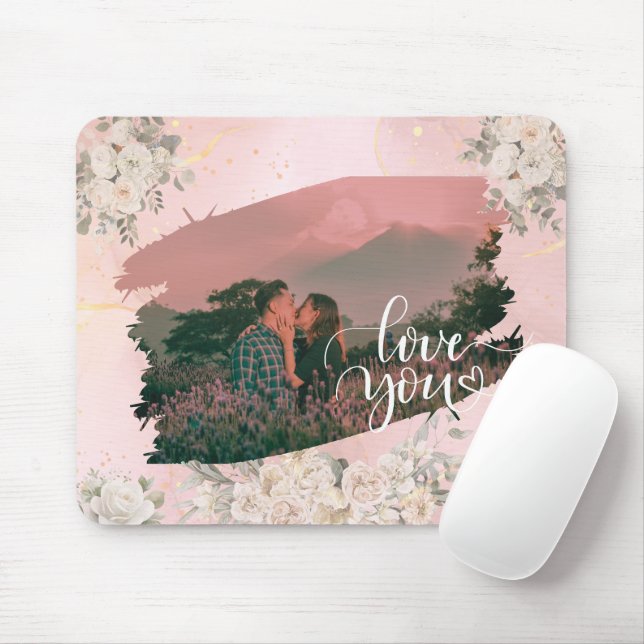 Mousepad Bonito Te Amo Foto Personalizada Para Floral Rosa- (Com mouse)