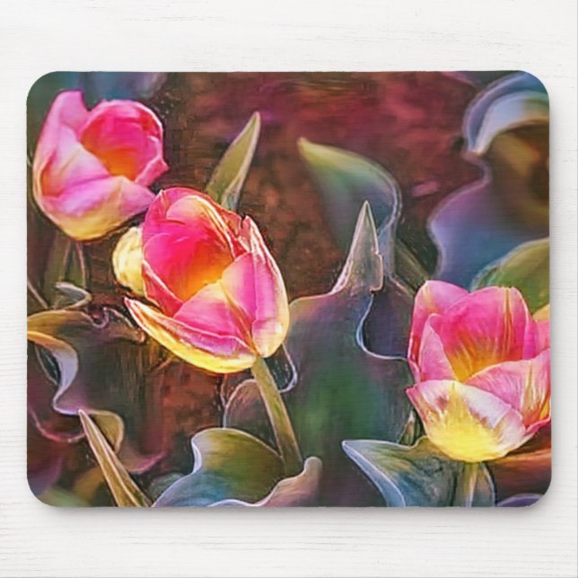 Mousepad Bonito Tulipa Rosa com Mouse (Frente)