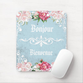 Mousepad Bonjour Lindos Flores trabalho de arte românticos 
