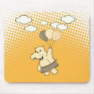 Mousepad Bons Cartões Hippo Voando Com Balões
