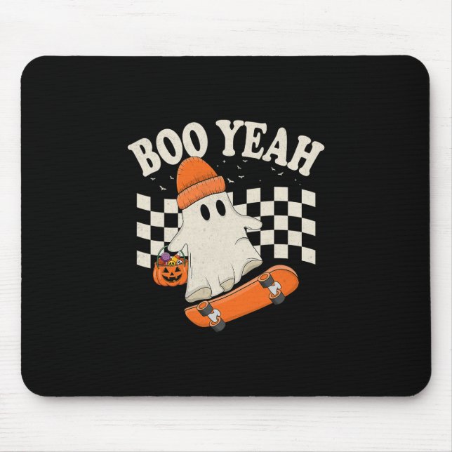 Mousepad Boo Yeah Ghost Skateboarding Funny Halloween Ghost (Frente)