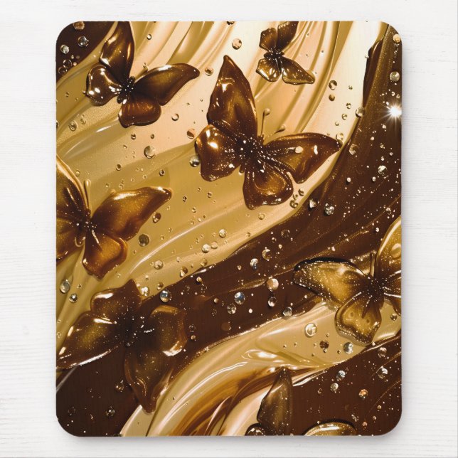 Mousepad Borboleta Abstrata Glam Metalizada Dourada (Frente)