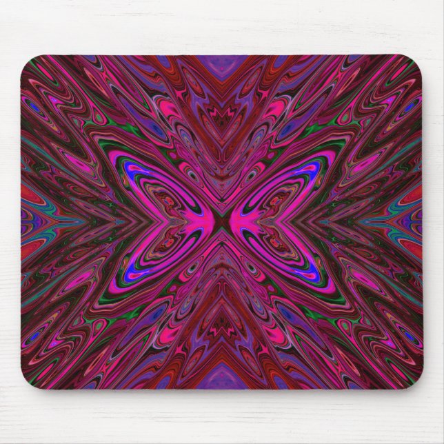 Mousepad Borboleta-Abstrato azul e rosa-quente trippy (Frente)