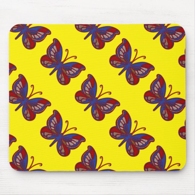 Mousepad Borboleta Amarelo-Borboleta Azul-Vermelha (Frente)