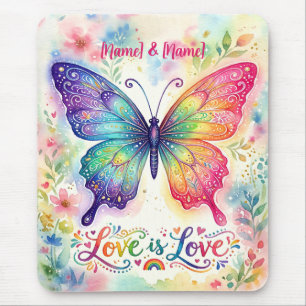 Mousepad Borboleta Arco-íris em Aquarela "Amor é Amor"