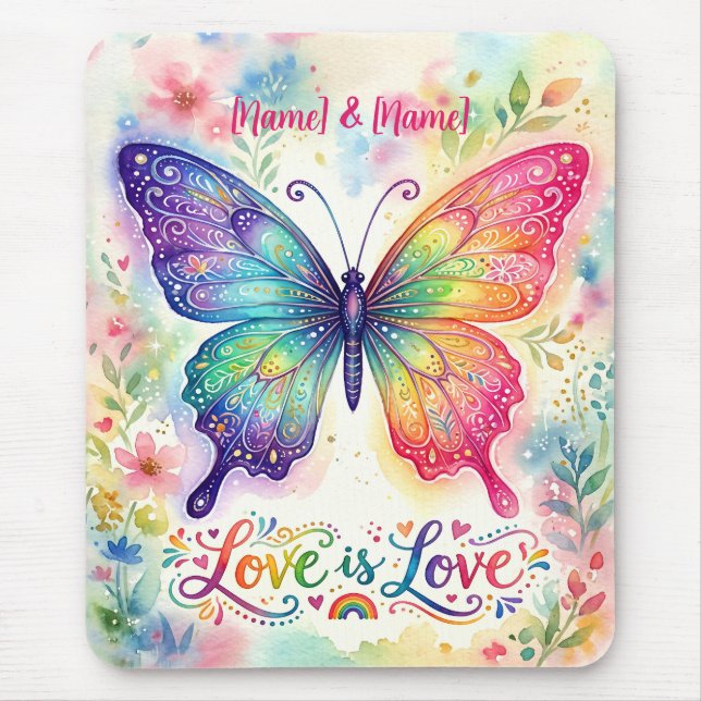 Mousepad Borboleta Arco-íris em Aquarela "Amor é Amor" (Frente)
