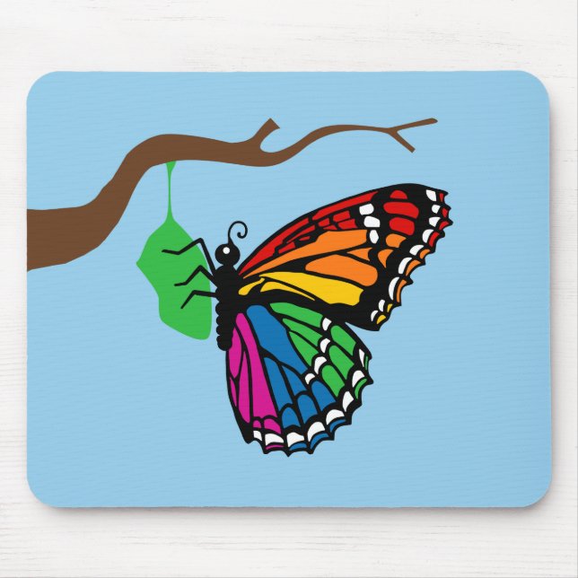 Mousepad Borboleta Arco-íris Emergindo da Crisálida (Frente)