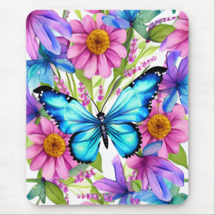 Mousepad Borboleta Azul em Campo de Flores