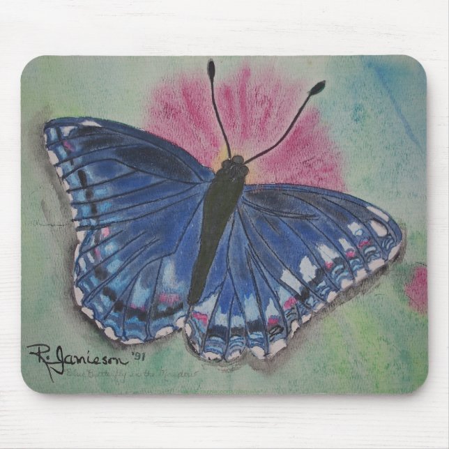 MOUSEPAD BORBOLETA AZUL EM UM PRADO (Frente)