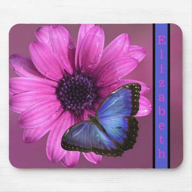 Mousepad Borboleta Azul Morpho e Margarida (Frente)