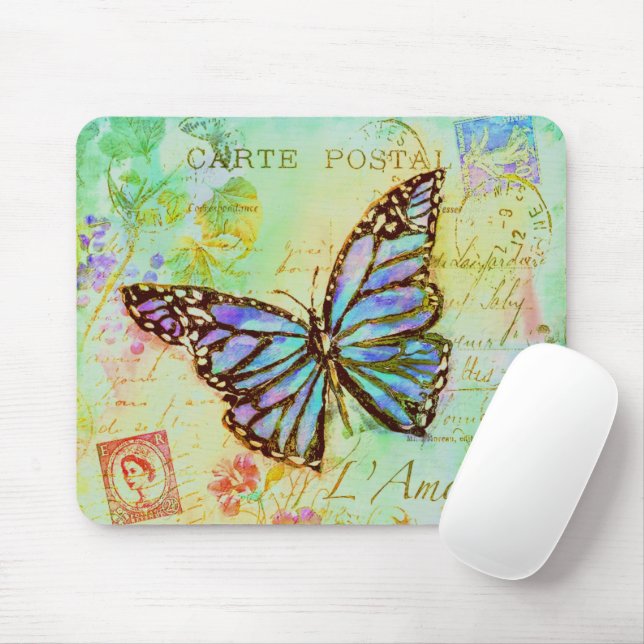 Mousepad Borboleta azul-turquesa e roxa (Com mouse)