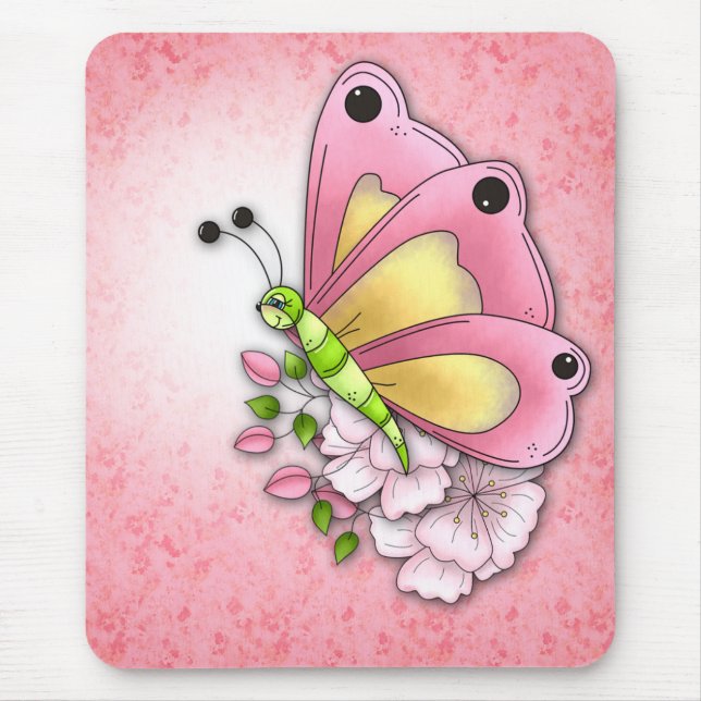 Mousepad Borboleta bonito e flores (Frente)