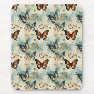 Mousepad Borboleta Botânica em Teal Vintage Laranja