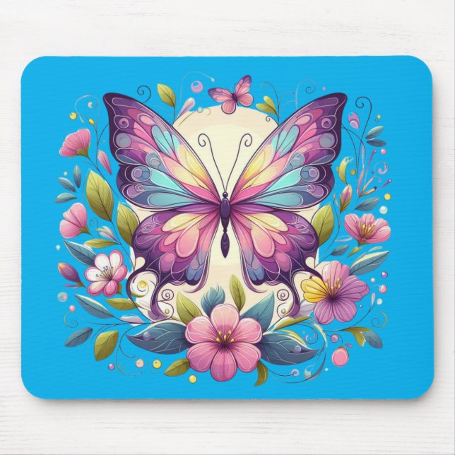 Mousepad Borboleta branca e colorida (Frente)