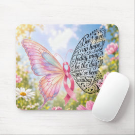 Mousepad Borboleta com Laço Rosa e Citação Inspiradora