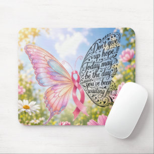 Mousepad Borboleta com Laço Rosa e Citação Inspiradora