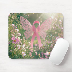Mousepad Borboleta com Laço Rosa em um Jardim