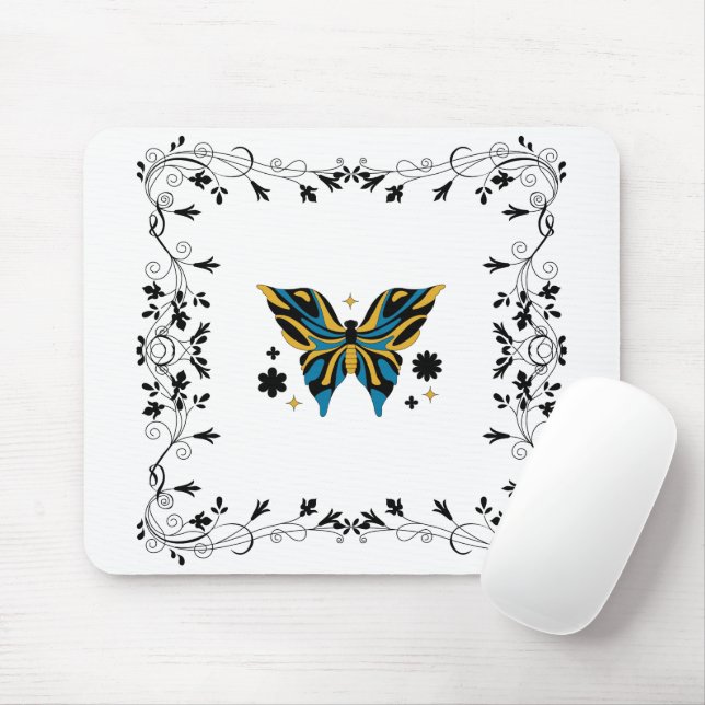 Mousepad Borboleta da Meia-Noite – Design de Borboleta Flor (Com mouse)