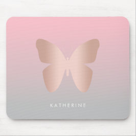 Mousepad Borboleta de ouro rosa de tendências modernas e el