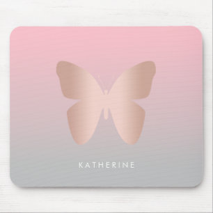 Mousepad Borboleta de ouro rosa de tendências modernas ele